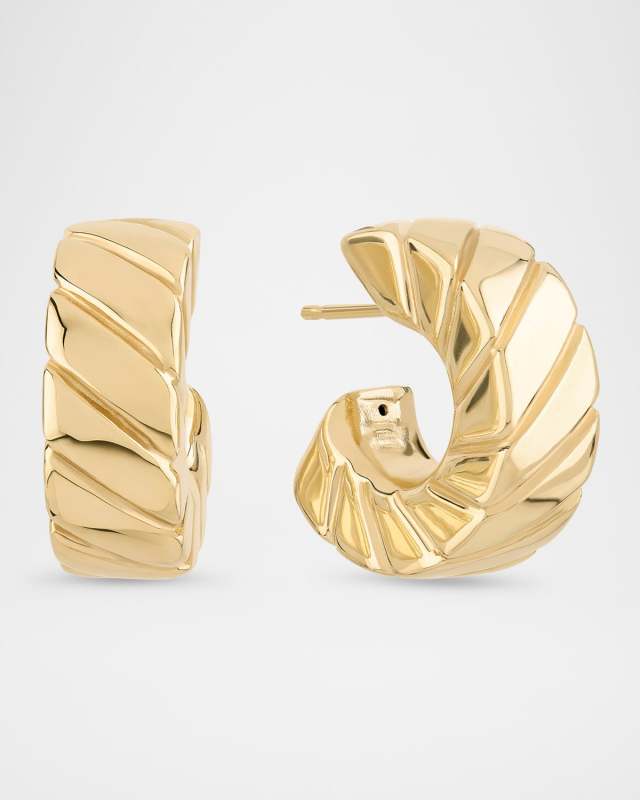 Wide Grooved Huggie Earrings
